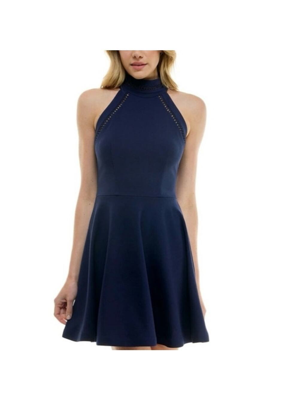 Romantic Halter Scuba Skater Dress Fit & Flare Mini Crochet Trim Juniors 7/8 NWT